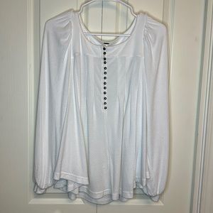 NWOT Free People White Drape Long Fluffy Sleeve Button Front Tee Top Size Small